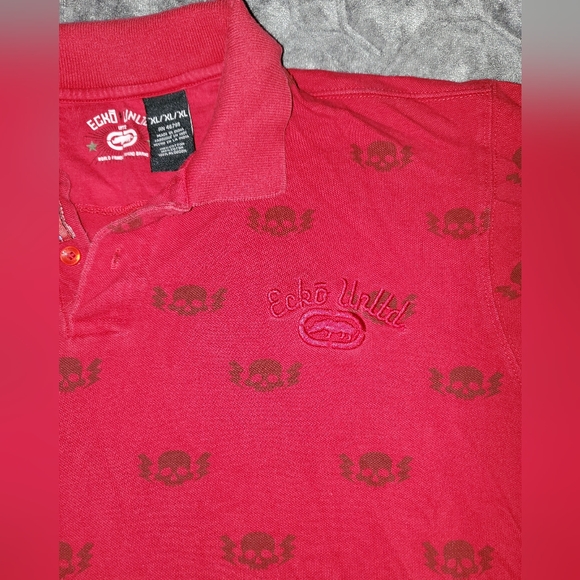 Vintage Y2K Ecko Unltd. Red Skulls AOP Polo size L - Picture 2 of 5